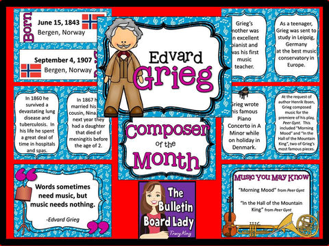 Composer of the Month Edvard Grieg-Bulletin Board and Writing Activities